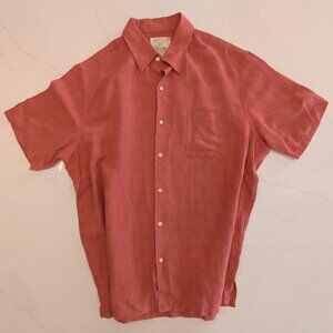 Tasso Elba Silk Linen Sz XL Salmon Textured Short Sleeve Button Up Shirt Men